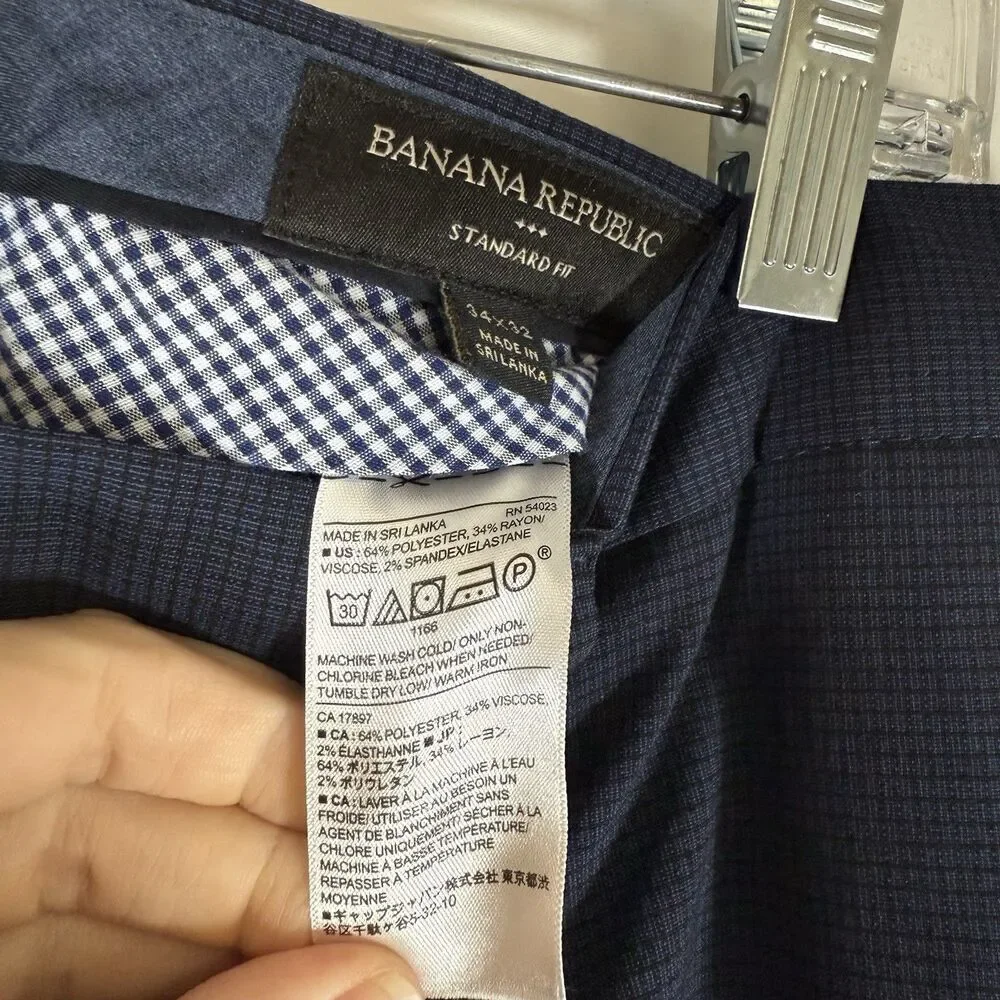 Banana Republic Standard Fit Pants Men's 34x32 Blue Plaid Flat Front Office
